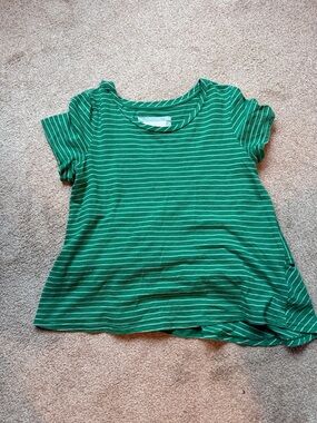 Anthropologie Laura Green Striped Ruffle Top Medium M